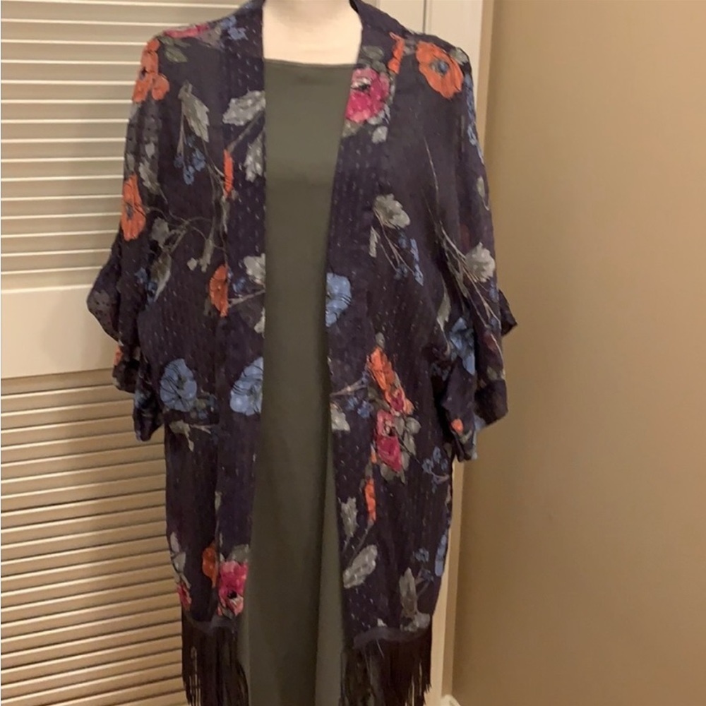 25. Elisabeth by Liz Claiborne Dress & Kimono in Grey-Black-Green Floral Design